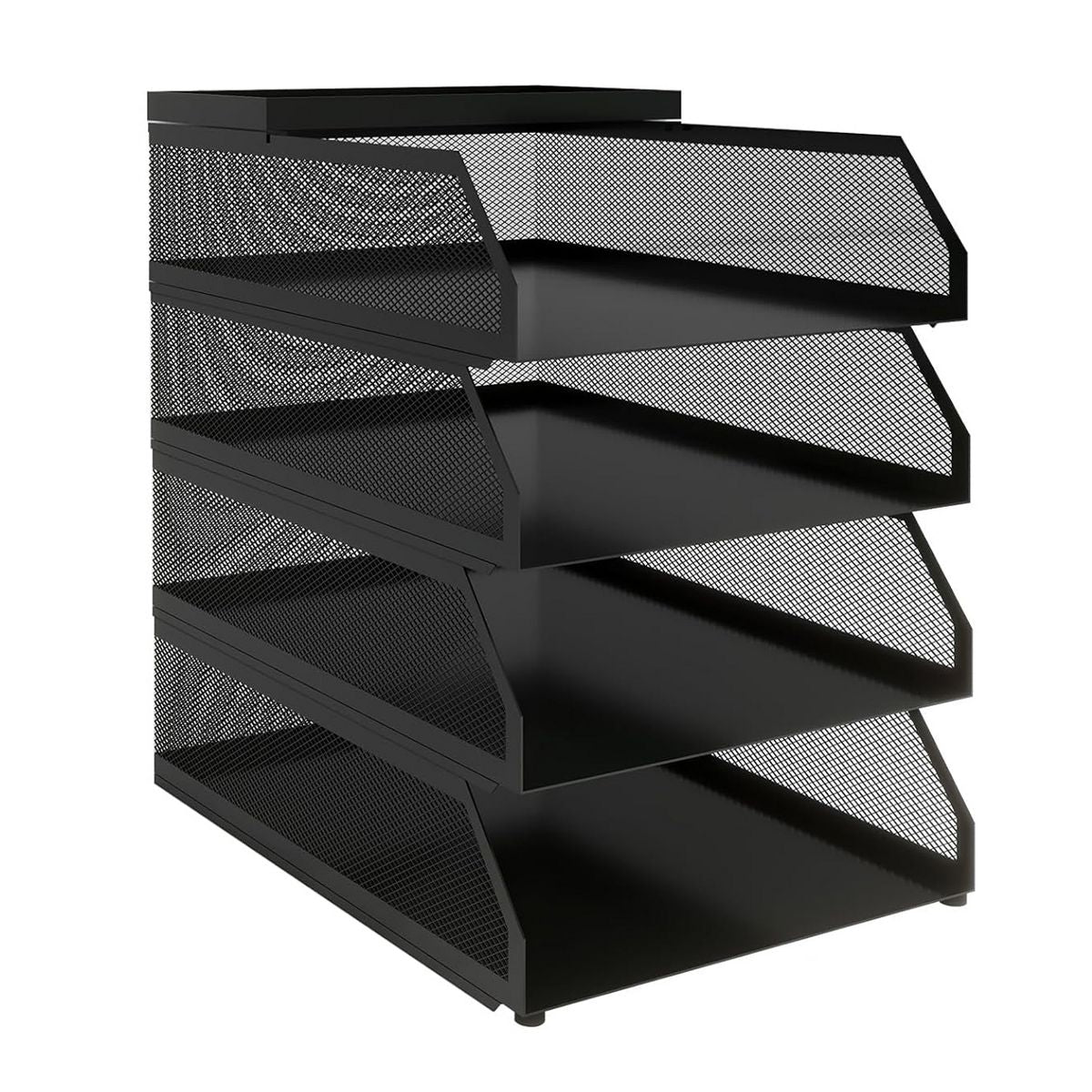 Stackable Mesh Desk Organizer -Metal Document Tray with Top Shelf - Slanted Letter & Folder Holder -for Office or School Desktop Storage，3 layers