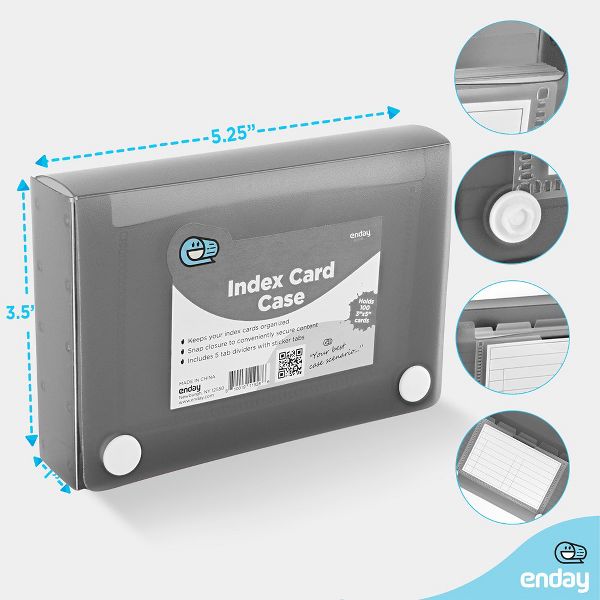 3" X 5" Index Card Case Holds 100 Cards Includes Business Card/Index Holder and 5 Tab Dividers Comes in Assorted Colors - 4-Pack Multicolor