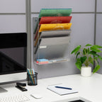 Mind Reader 5-Tier Vertical File Storage, Desktop Organizer, Wall Mount, Office, Metal Mesh, 12.75"L x 4"W x 16"H, Silver: Office Supplies