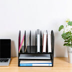 Lorell - Mesh - Desk Organizer - 8 Compartments - Sturdy - Powder Coated - Steel - Black - 1 Each