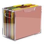 File Organizer Box for Letter Size Hanging Folders, Acrylic Desk File Holder with Portable Handle, Large Envelope File Size for Office