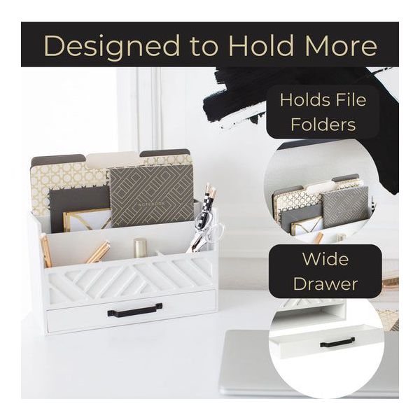 Blu Monaco Black Mail Organizer with Drawer and Gold Handle - Desktop Mail Holder and Office Supplies Storage