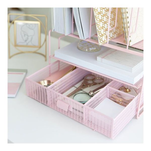 Blu Monaco Gold Desk Organizer - Cute File Holder for Desk & Drawer Storage for Office Supplies, Paper, Devices & Folders