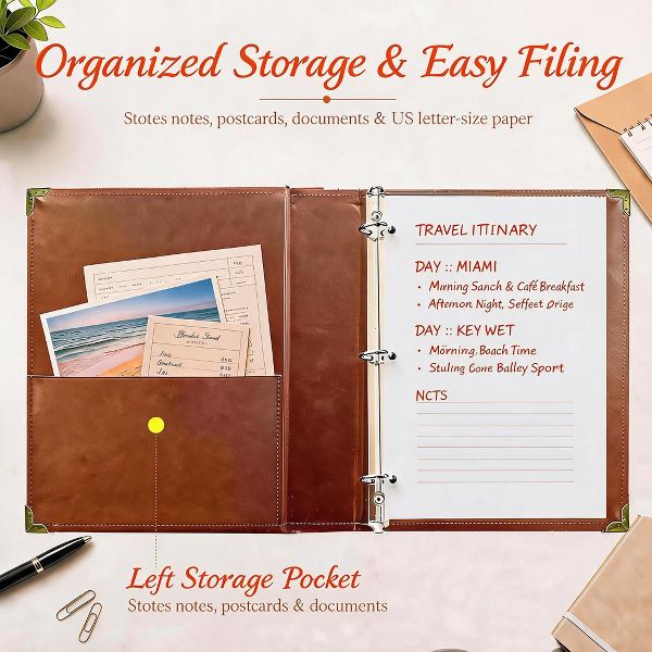 2 Pack Blue Vintage PU Smooth Texture, 3-Hole Ring Binder , Durable Retro Elegant Professional Office School Business Three-Ring Binder