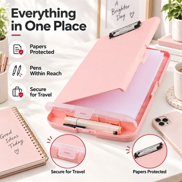 Storage Clipboard 8.5" x 11" with Document Compartment & Pen Slot, Black