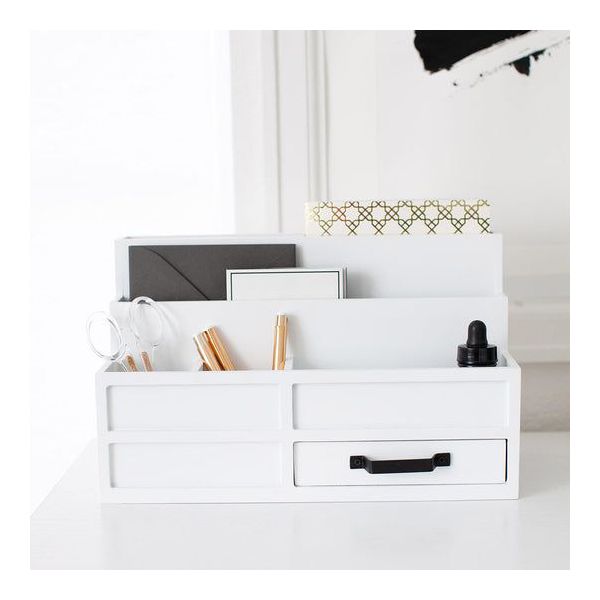 Blu Monaco Brown Wood Mail Organizer with Drawer & Pen Holder - Desk Organizer for Bills, Storage, Countertop & Kitchen