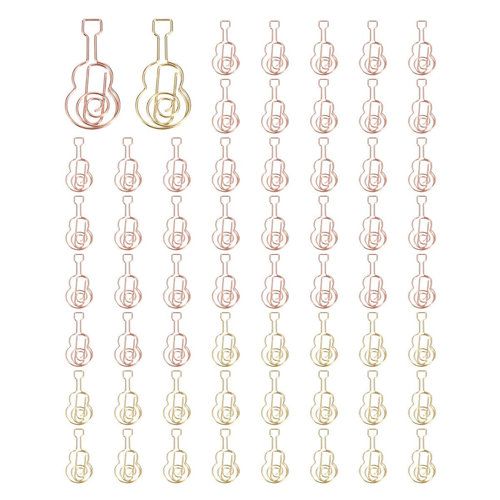Unique Bargains Metal Decorative Cute Guitar Shape Paper Clip Clamp for Home Office Supplies 60 Pcs Gold/Rose Gold
