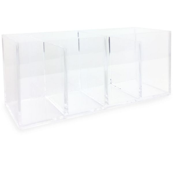 Isaac Jacobs 4-Compartment Clear Acrylic Organizer- Makeup Brush Holder- Storage Solution- Office, Bathroom, Kitchen Supplies and More