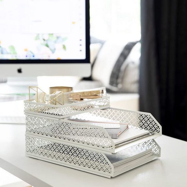 Blu Monaco 6 Piece Interlocking Aqua Desk Organizer Set - Office Organizer - Pen Cup, 3 Accessory Trays, 2 Letter Trays
