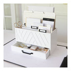 Blu Monaco Grey Desktop Mail Organizer – Three-Tiered with Gold Label Holders and Drawer