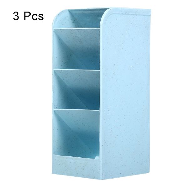 Unique Bargains Pen Holder, Desk Organizer 4 Compartments Pencil Storage Box for Office Home Supplies Blue