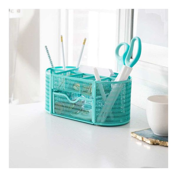 Blu Monaco Aqua Desk Organizer - Strong Metal with Aqua Finish, Storage for Office Supplies, Home or Office Desk Décor