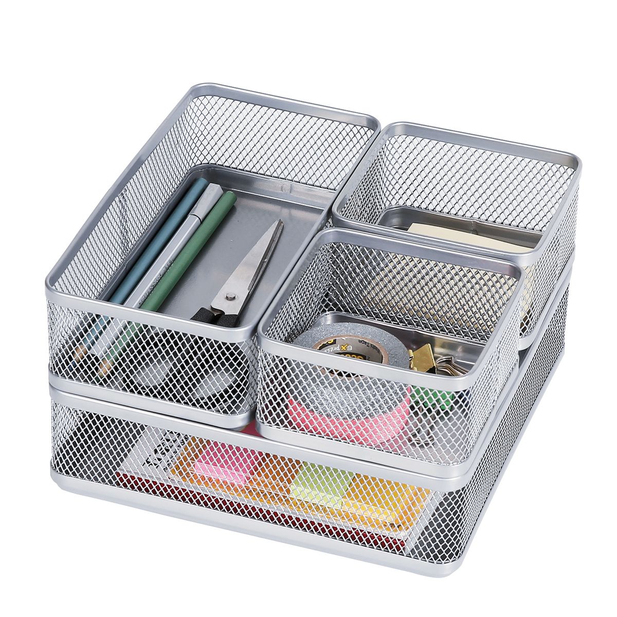 Mesh Desk Organizer Silver - Brightroom™: Steel Office Supplies, Desk Drawer Organizer, 8"x8"x4.5"
