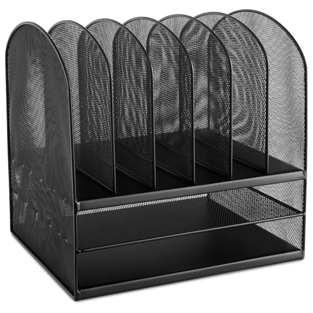 Safco Onyx Desk Organizer w/ 6 Vertical Compartments and 2 Storage Trays, Black
