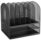 Safco Onyx Desk Organizer w/ 6 Vertical Compartments and 2 Storage Trays, Black