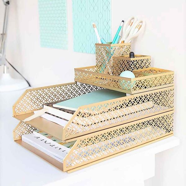Blu Monaco 6 Piece Interlocking Aqua Desk Organizer Set - Office Organizer - Pen Cup, 3 Accessory Trays, 2 Letter Trays