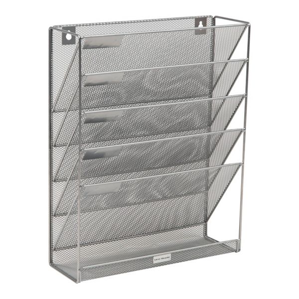 Mind Reader 5-Tier Vertical File Storage, Desktop Organizer, Wall Mount, Office, Metal Mesh, 12.75"L x 4"W x 16"H, Silver: Office Supplies