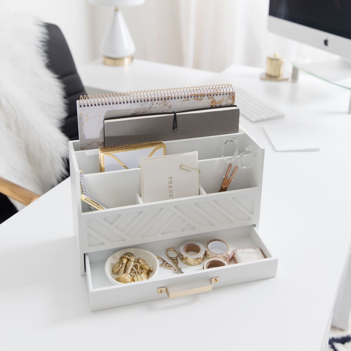 Blu Monaco Black Mail Organizer with Drawer and Gold Handle - Desktop Mail Holder and Office Supplies Storage
