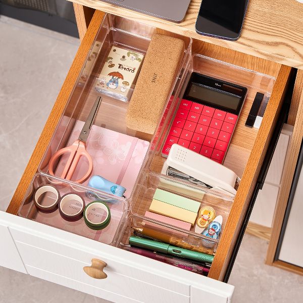 Sorbus 4-Piece Clear Acrylic Office Drawer Organizer Set - Perfect for pens, craft supplies & more