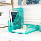 Blu Monaco 5 Piece Dark Teal Desk Organizer Set - Desk Organizers and Accessories for Women - Teal Desk Accessories - Desktop Organization