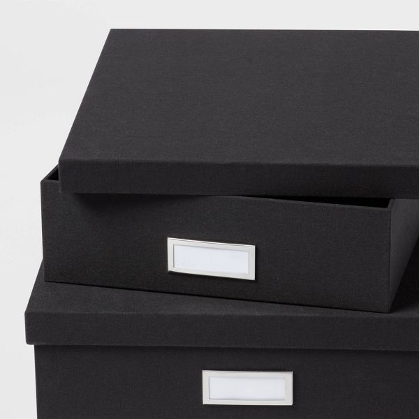 Canvas Desk Storage Box Set of 2 Black - Brightroom™: Office Organization, Polyester Canvas, Desk Organizers, 18"x12.5"x3.75"