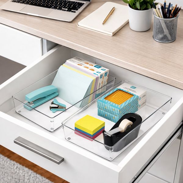 Sorbus 2 Pack Clear Long Drawer Organizers - for Office Supplies, Cosmetics, Accesories & More,