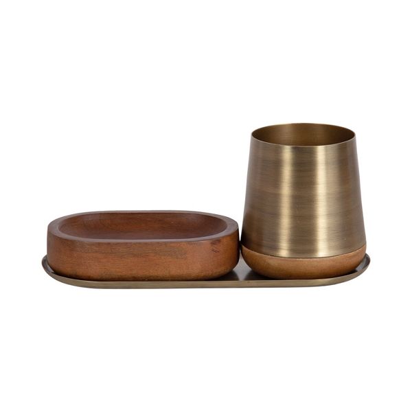 Kate and Laurel Koni 3 Piece Organization Set Walnut Brown 3 Piece