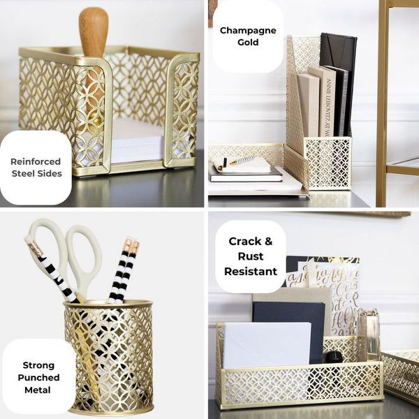 Blu Monaco 5 Piece Dark Teal Desk Organizer Set - Desk Organizers and Accessories for Women - Teal Desk Accessories - Desktop Organization
