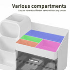 Large Capacity Desk Organizer with 2 Clear Drawers & Pen Holder, 35cm Black Desktop Storage Rack for Office, School & Home Supplies
