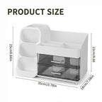 Large Capacity Desk Organizer with 2 Clear Drawers & Pen Holder, 35cm Black Desktop Storage Rack for Office, School & Home Supplies