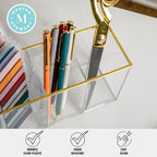 Martha Stewart Kerry Plastic 4 Compartment Pen Holder Office Desktop Organizer with Gold Trim