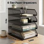 Stackable Mesh Desk Organizer -Metal Document Tray with Top Shelf - Slanted Letter & Folder Holder -for Office or School Desktop Storage，3 layers