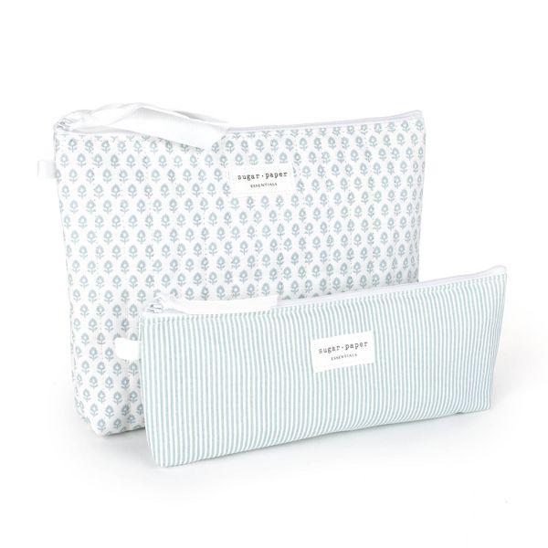 Sugar Paper Essentials 2pk Fabric Pouch Blue Floral/Blue Stripe