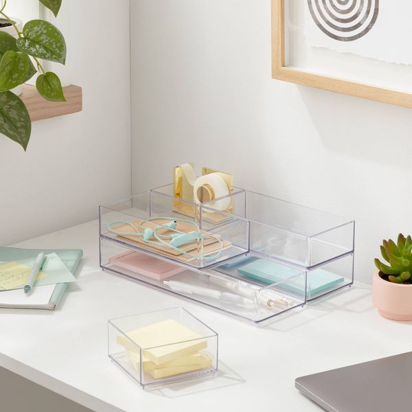 Desk Drawer Organizer Clear - Brightroom™: Office & Stationery Holder, 20% Recycled Plastic, 12"x8"x4"