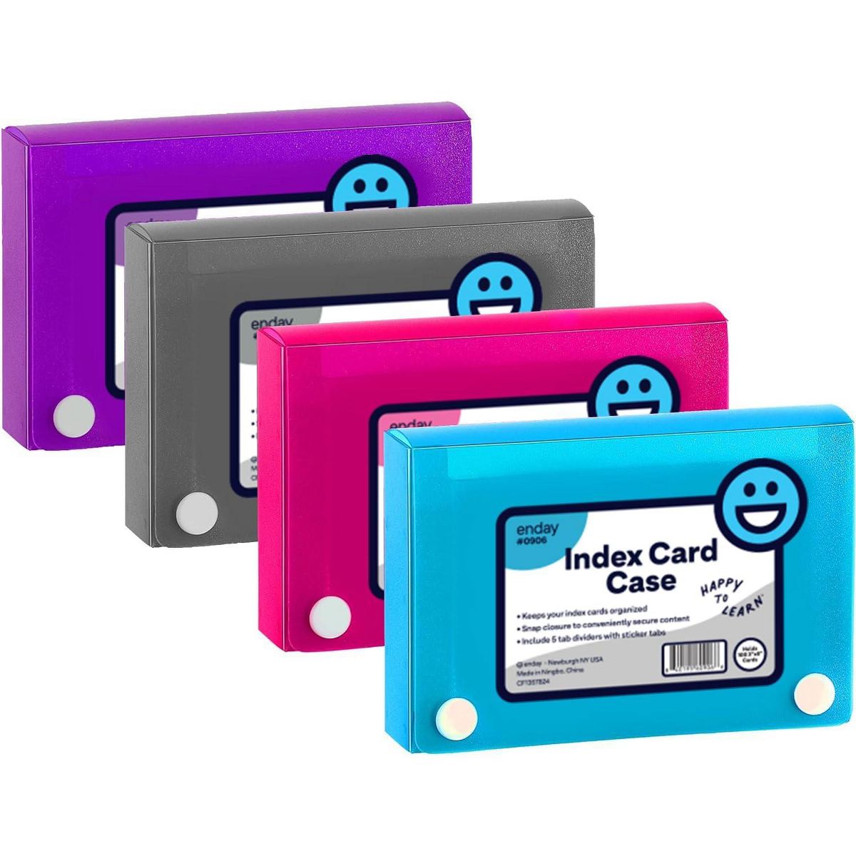 3" X 5" Index Card Case Holds 100 Cards Includes Business Card/Index Holder and 5 Tab Dividers Comes in Assorted Colors - 4-Pack Multicolor