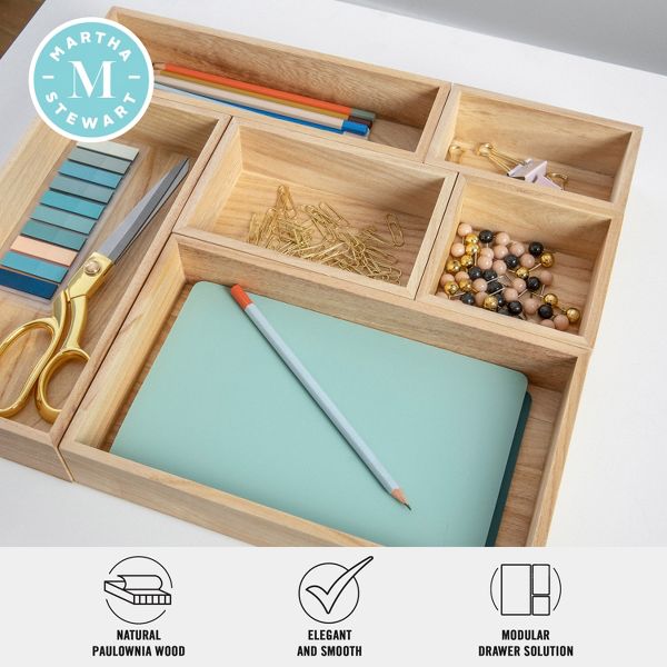 Martha Stewart Enzo 6 Piece Wooden Desk Drawer Organizer Set in Light Natural