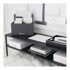 Blu Monaco Grey Desktop Mail Organizer – Three-Tiered with Gold Label Holders and Drawer