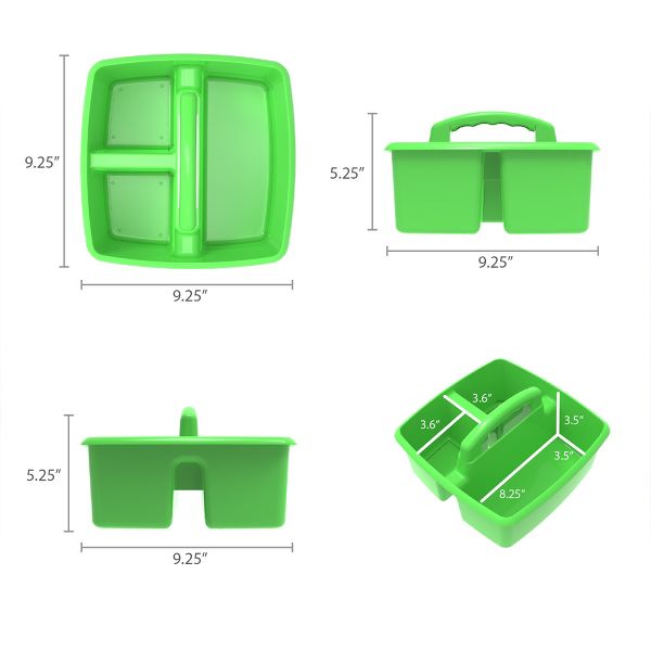 Storex Small Three-Compartment Classroom Supply Caddy with Handle, Green, 2-Pack