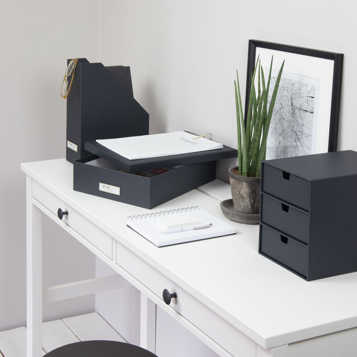 Bigso Ingrid 3-Drawer Fiberboard Desk Organizer | Stackable Desktop Storage for Office Supplies