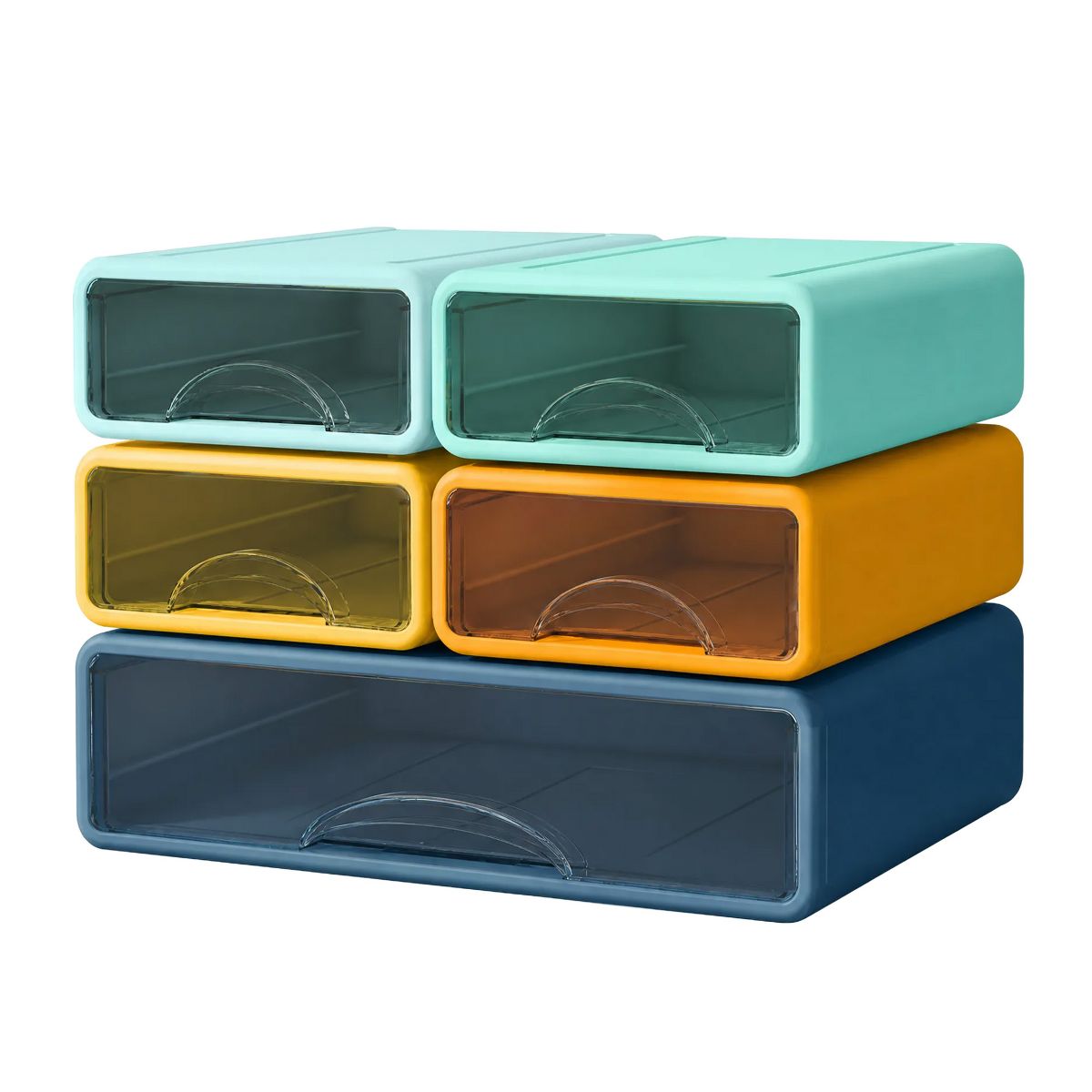 Stackable Storage Drawer with Dividers, Transparent PP Material Desktop Organizer, Durable Thickened Storage Container, Small Size, Set of 4, Color