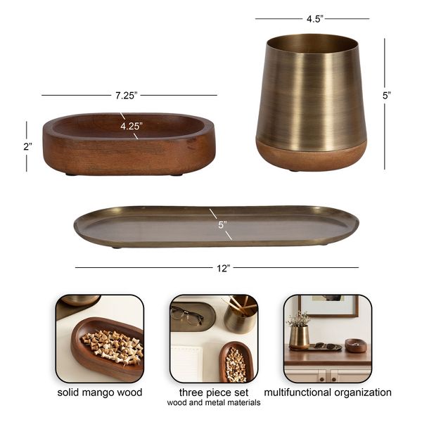 Kate and Laurel Koni 3 Piece Organization Set Walnut Brown 3 Piece