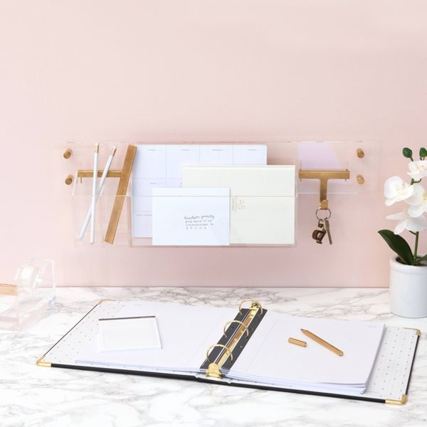 RUSSELL + HAZEL Acrylic Rail: Clear Desk Organizer for Office Supplies, 24" Wide, Acrylic & Metal