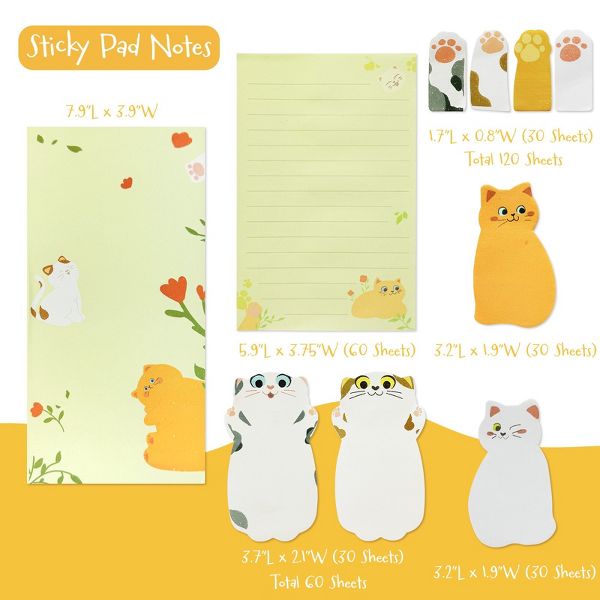 Wrapables Sticky Notes Set, Memo Notepads, Book Tabs, Page Markers, Sticky Notes, Home and Office Supplies (300 Sheets Total), Cats