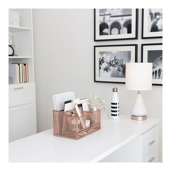 Blu Monaco Rose Gold Desk Organizer with Sticky Note & File Holder