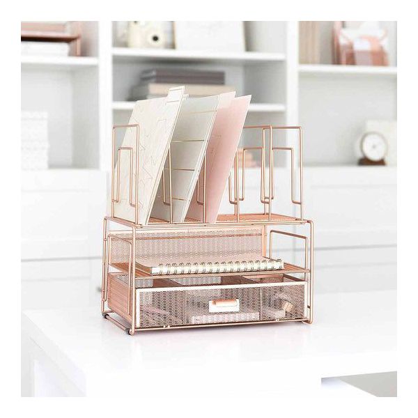 Blu Monaco Gold Desk Organizer - Cute File Holder for Desk & Drawer Storage for Office Supplies, Paper, Devices & Folders
