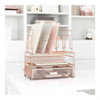 Blu Monaco Gold Desk Organizer - Cute File Holder for Desk & Drawer Storage for Office Supplies, Paper, Devices & Folders