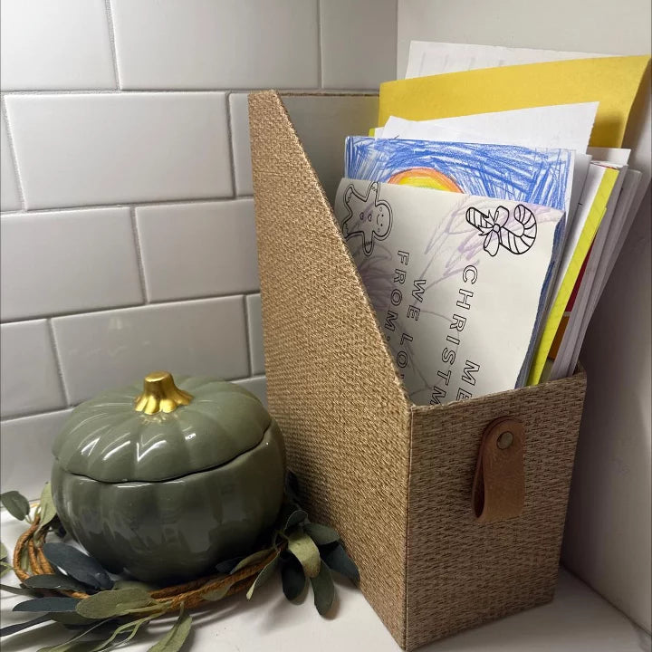 Woven Magazine File Holder Taupe - Threshold™: Desk Organizer, Office Supplies, Document Holder,