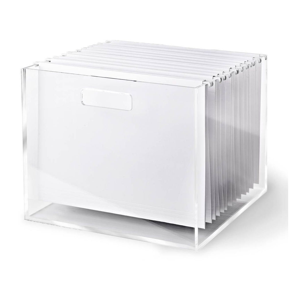 RUSSELL + HAZEL Acrylic File Box: Clear Desk Organizer, Office Supplies, 10" H x 12.75" D x 12.25" W, Acrylic File Holder