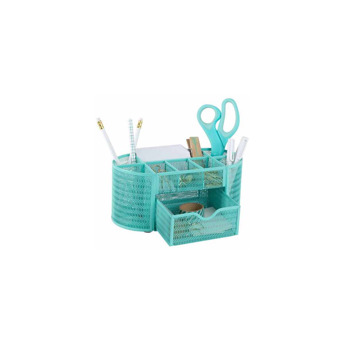 Blu Monaco Aqua Desk Organizer - Strong Metal with Aqua Finish, Storage for Office Supplies, Home or Office Desk Décor