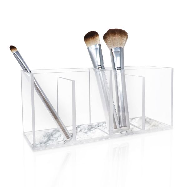 Isaac Jacobs 4-Compartment Clear Acrylic Organizer- Makeup Brush Holder- Storage Solution- Office, Bathroom, Kitchen Supplies and More
